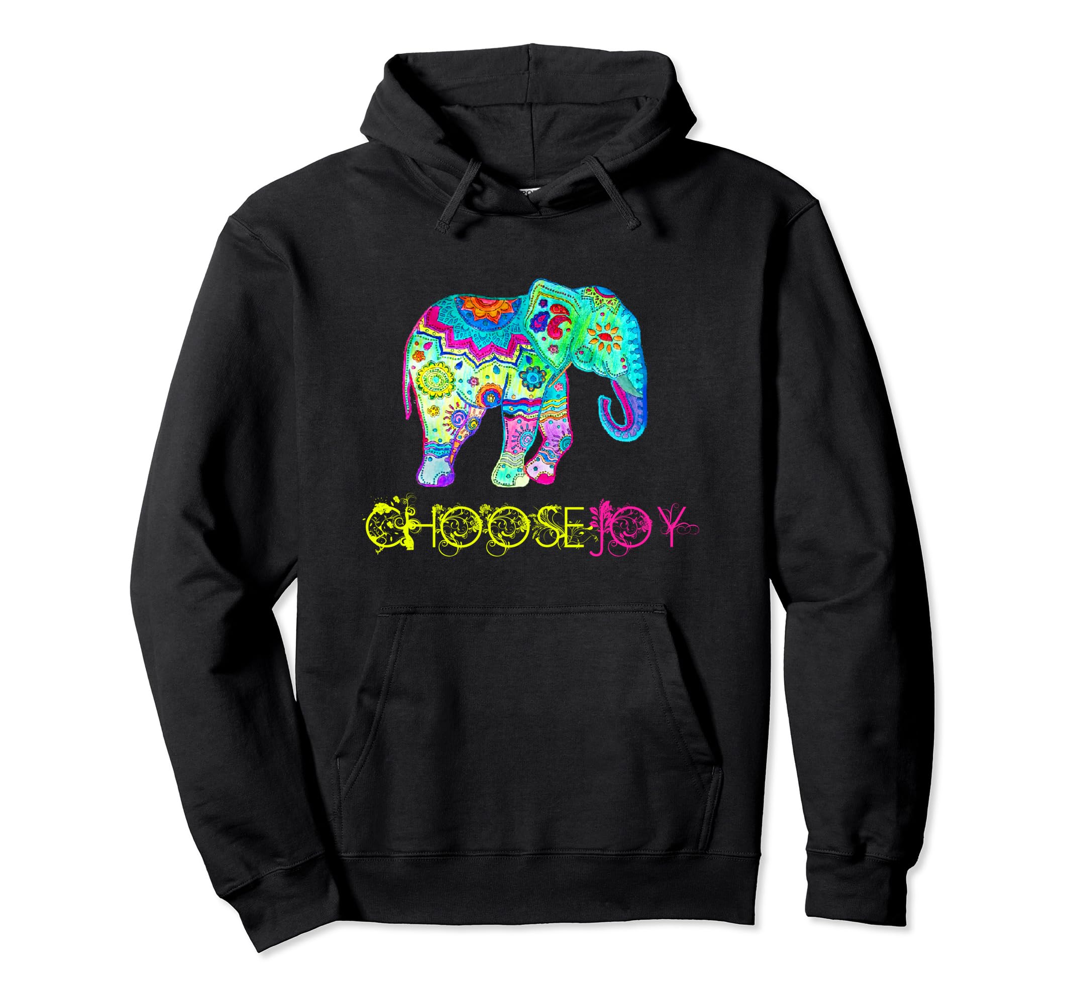 Choose Joy Boho Elephant Mandala Hoodie - Novelty Apparel Men Women - T-Shirt, Sweatshirt, Hoodie