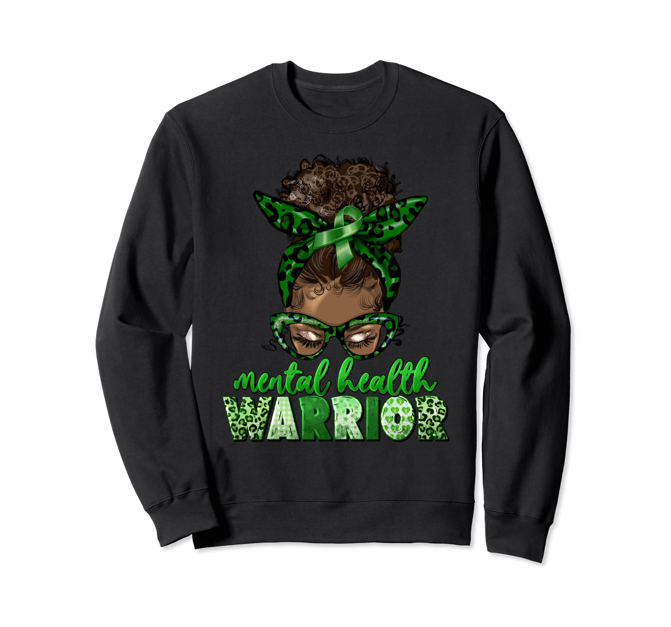 Mental Health Warrior Messy Afro Mental Sweatshirt - Trendy Graphic Unisex - T-Shirt, Sweatshirt, Hoodie