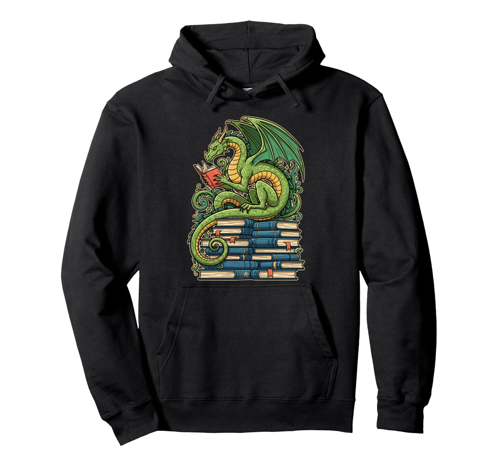 Reading Dragon Bibliophile Book Lover Hoodie - Minimalist Print for Adults - T-Shirt, Sweatshirt, Hoodie