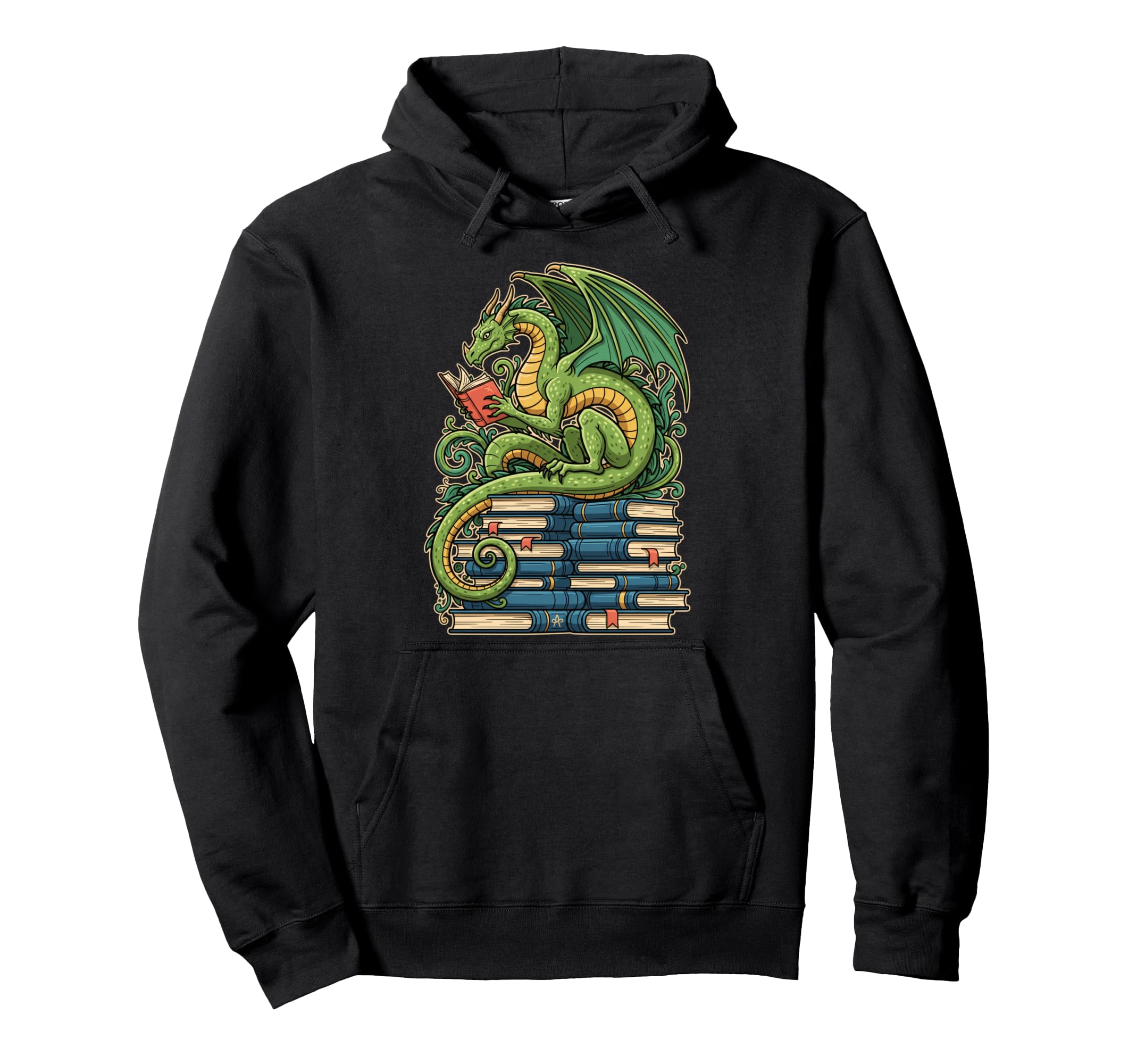 Reading Dragon Bibliophile Book Lover Hoodie - Minimalist Print for Adults - T-Shirt, Sweatshirt, Hoodie