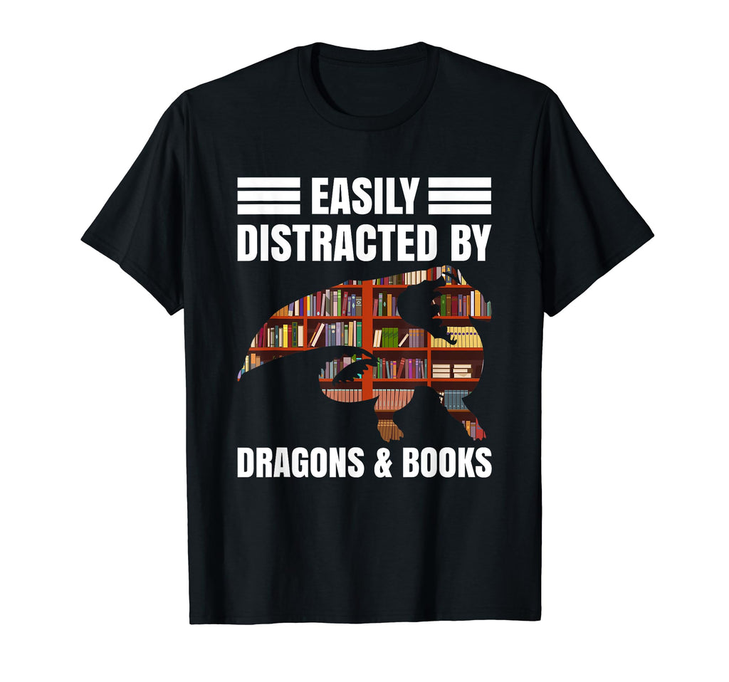 Easily Distracted Dragon And Books T-Shirt - Aesthetic Graphic for Adults - T-Shirt, Sweatshirt, Hoodie