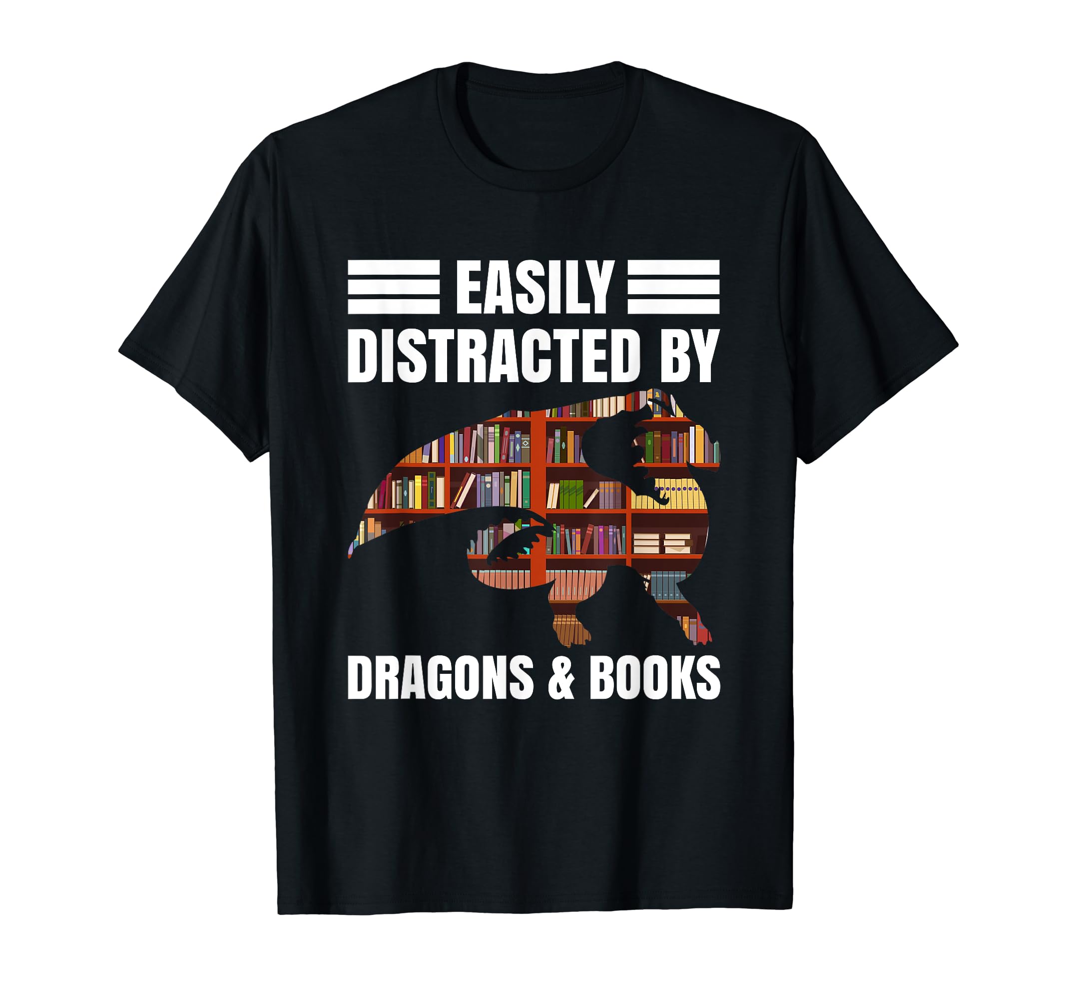 Easily Distracted Dragon And Books T-Shirt - Aesthetic Graphic for Adults - T-Shirt, Sweatshirt, Hoodie