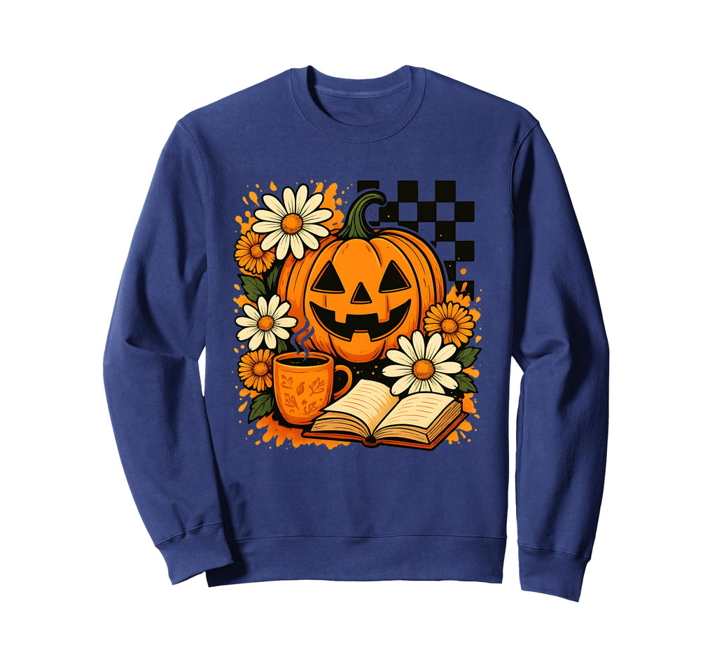 Halloween Pumpkin Coffee And Book Sweatshirt - Custom Art Print for Adults - T-Shirt, Sweatshirt, Hoodie