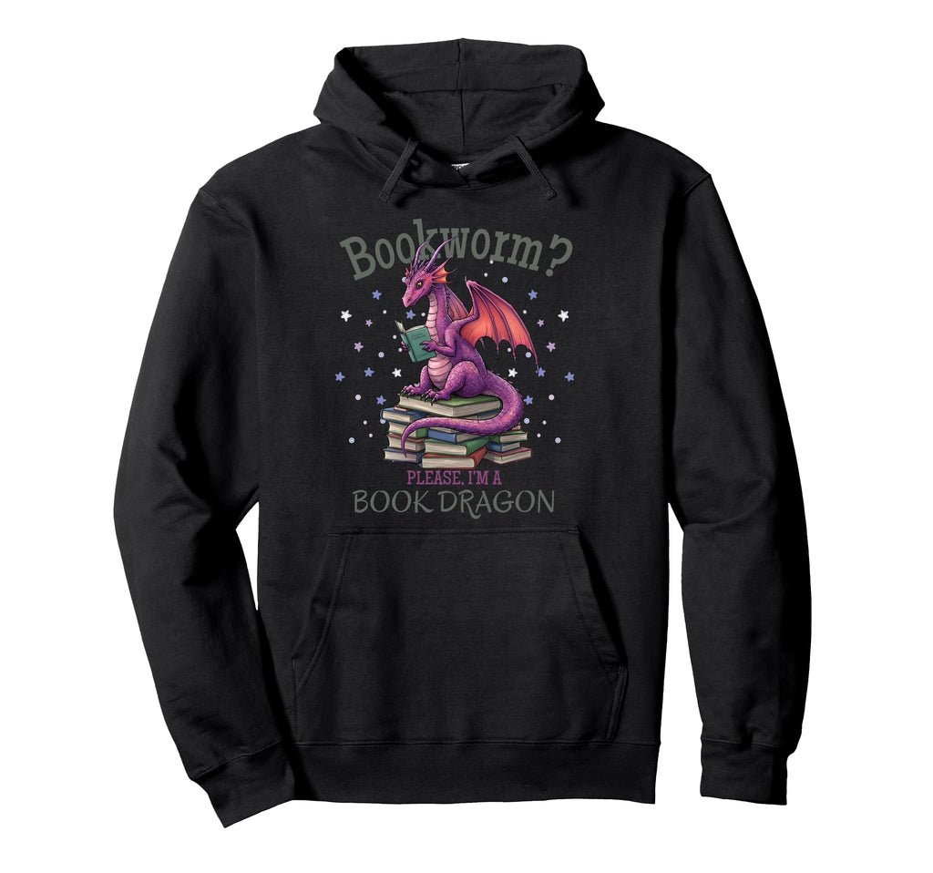 Distressed Bookworm Dragons Reading Hoodie - Aesthetic Graphic Men Women - T-Shirt, Sweatshirt, Hoodie