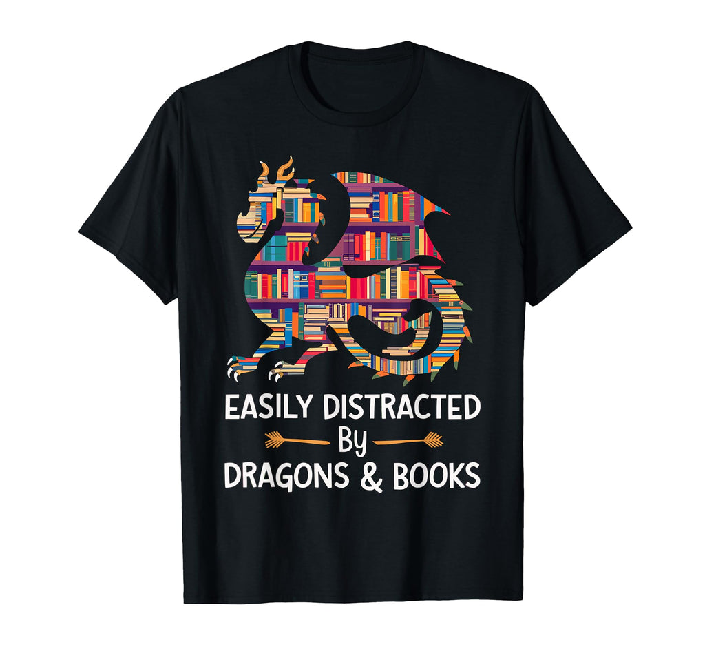 Easily Distracted Dragons And Books T-Shirt - Novelty Apparel for Adults - T-Shirt, Sweatshirt, Hoodie