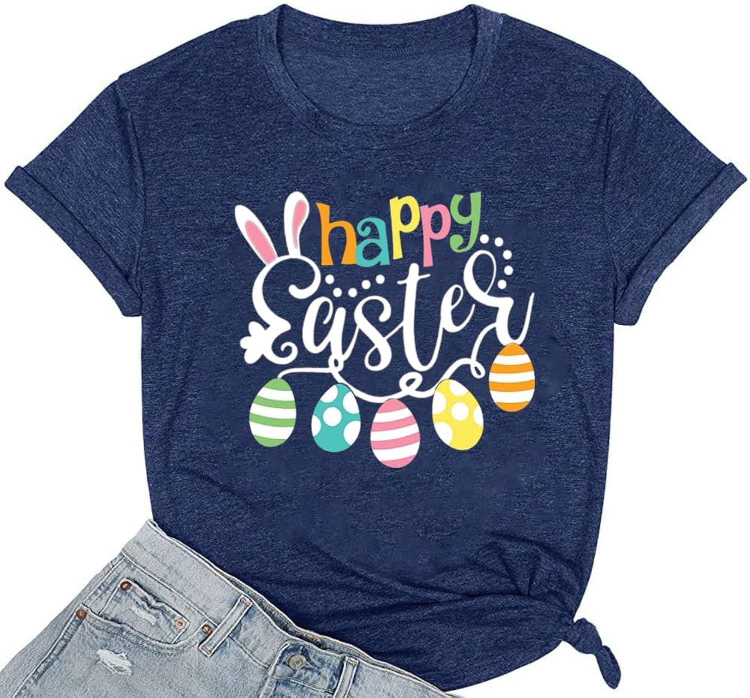 Easter Shirt for Women Happy Easter Egg Tee Cute Bunny Rabbit Graphic Funny Letter Print Casual Short Sleeves Tee Tops - T-Shirt, Sweatshirt, Hoodie
