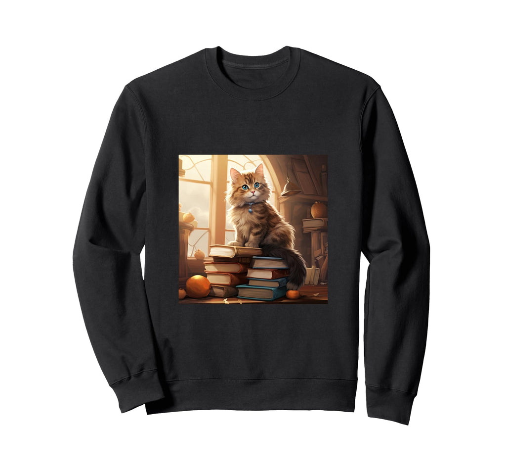 Book Nerd Cat Reading Library Sweatshirt - Streetwear Style Unisex - T-Shirt, Sweatshirt, Hoodie