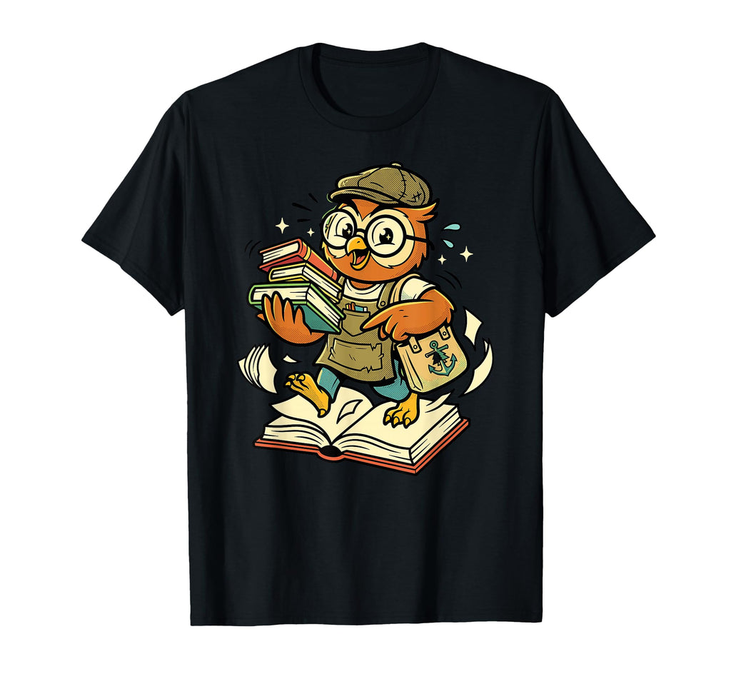 Book Nerd Owl Glasses Stack Books T-Shirt - Novelty Apparel Men Women - T-Shirt, Sweatshirt, Hoodie