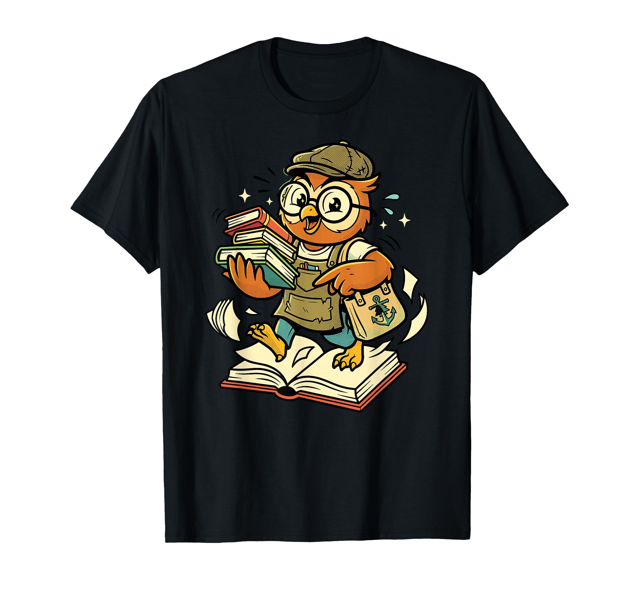 Book Nerd Owl Glasses Stack Books T-Shirt - Novelty Apparel Men Women - T-Shirt, Sweatshirt, Hoodie