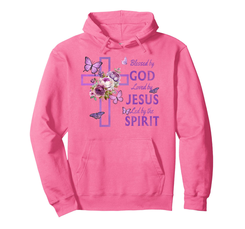 Blessed God Loved Jesus Purple Cross Hoodie - Trendy Graphic Unisex - T-Shirt, Sweatshirt, Hoodie