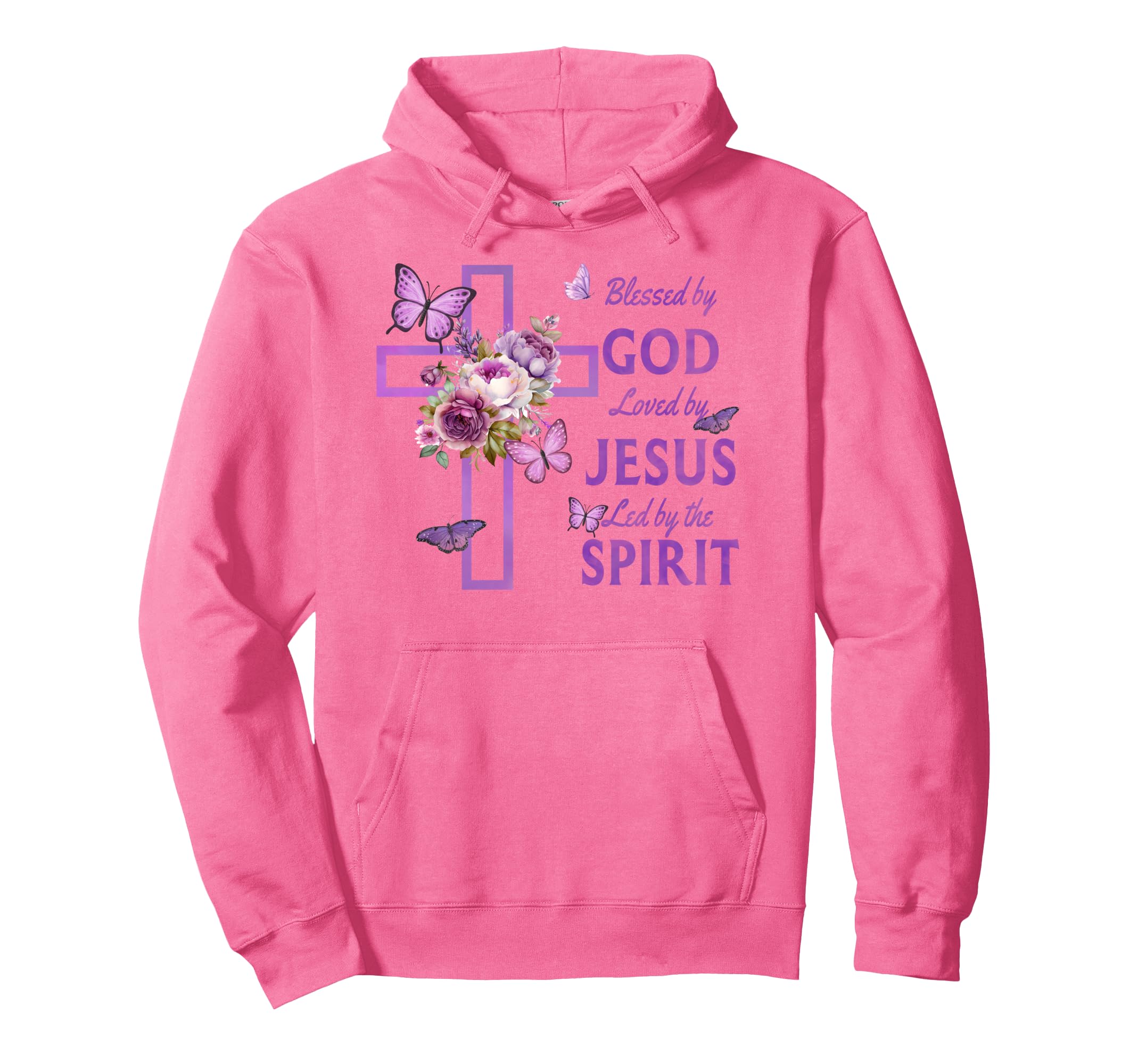 Blessed God Loved Jesus Purple Cross Hoodie - Trendy Graphic Unisex - T-Shirt, Sweatshirt, Hoodie
