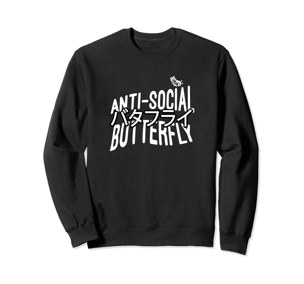 Anti Social Butterfly Sweatshirt - Unique Graphic Unisex - T-Shirt, Sweatshirt, Hoodie