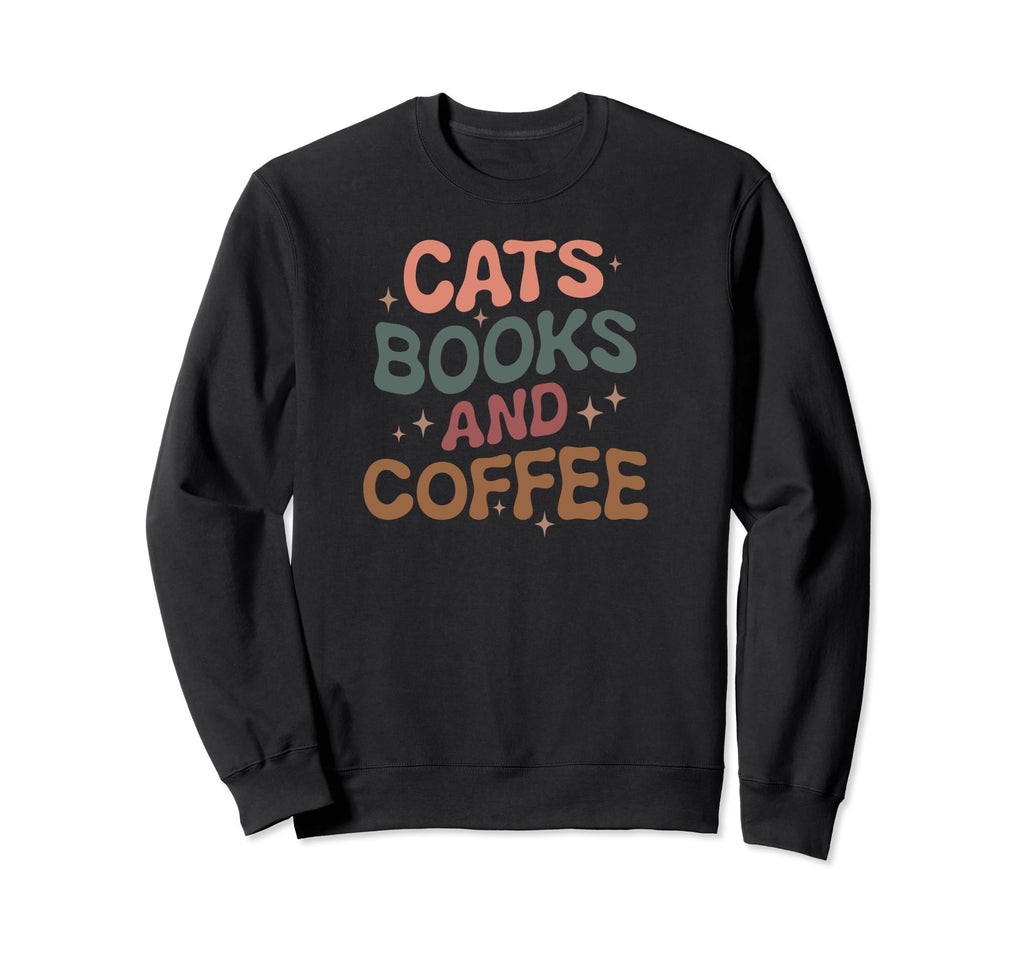 Cats Books And Coffee Sweatshirt - Minimalist Print Unisex - T-Shirt, Sweatshirt, Hoodie