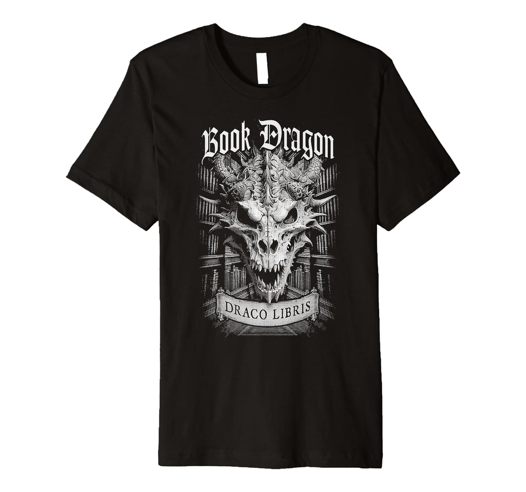 Gothic Book Dragon Skull Bookish Library T-Shirt - Graphic Print Men Women - T-Shirt, Sweatshirt, Hoodie