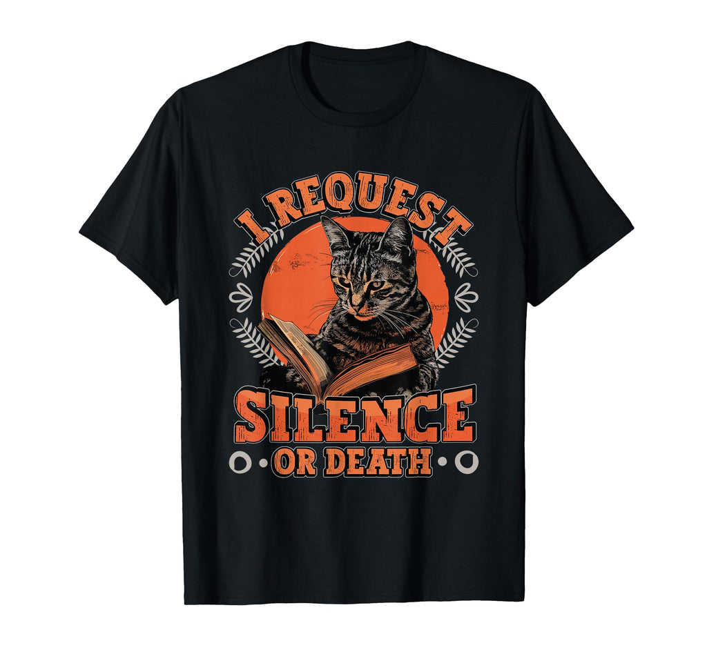 Cat Reading Book Requests Silence T-Shirt - Aesthetic Graphic for Adults - T-Shirt, Sweatshirt, Hoodie