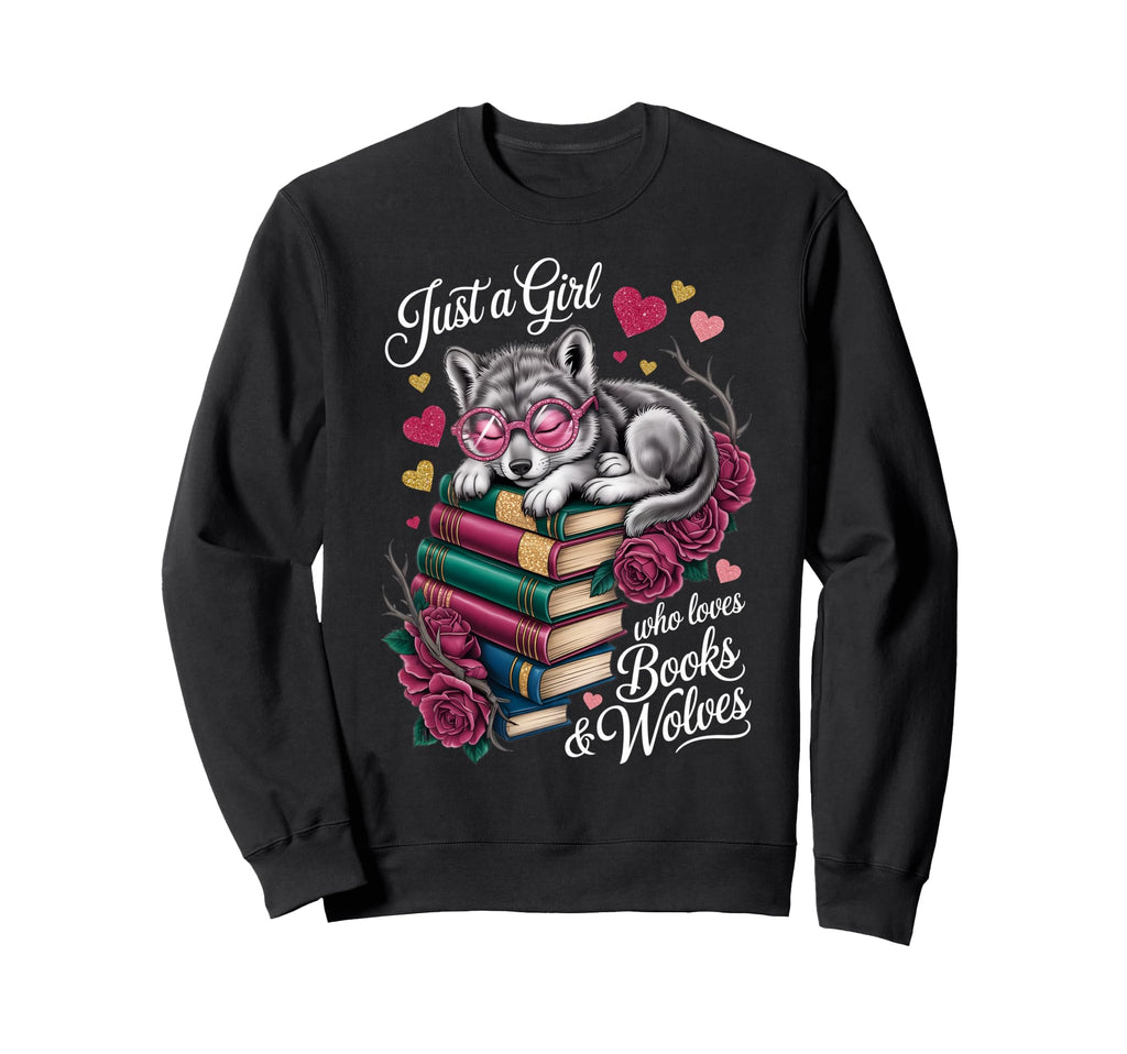 Just Who Loves Books And Wolves Sweatshirt - Novelty Apparel Men Women - T-Shirt, Sweatshirt, Hoodie
