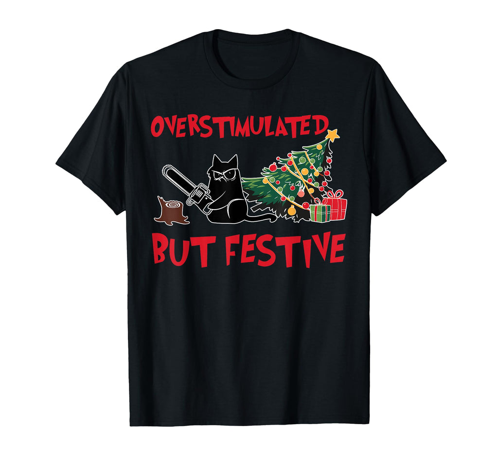 Overstimulated But Festive Cat Designs Sweatshirt - Minimalist Print Unisex - T-Shirt, Sweatshirt, Hoodie