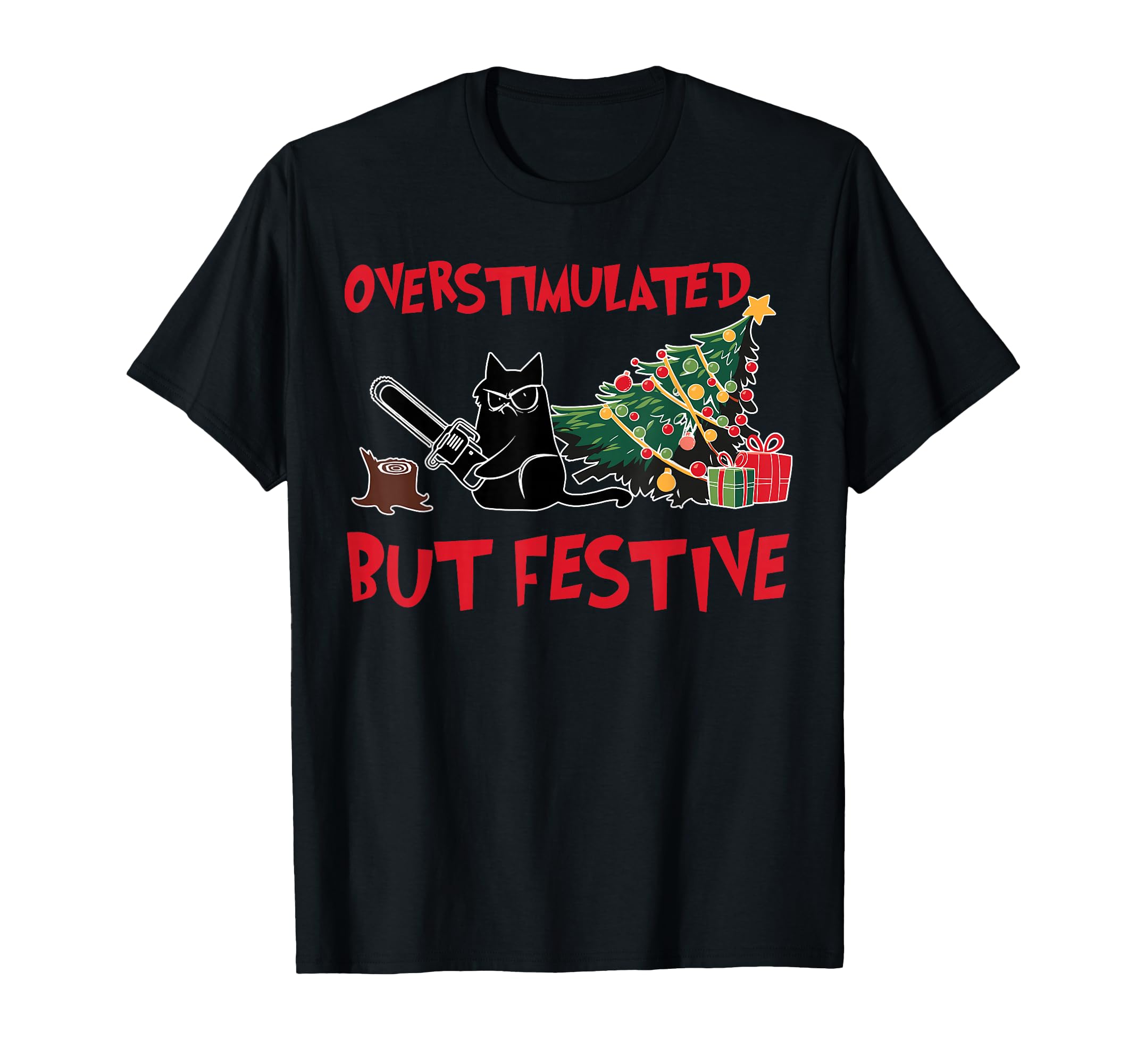Overstimulated But Festive Cat Designs Sweatshirt - Minimalist Print Unisex - T-Shirt, Sweatshirt, Hoodie