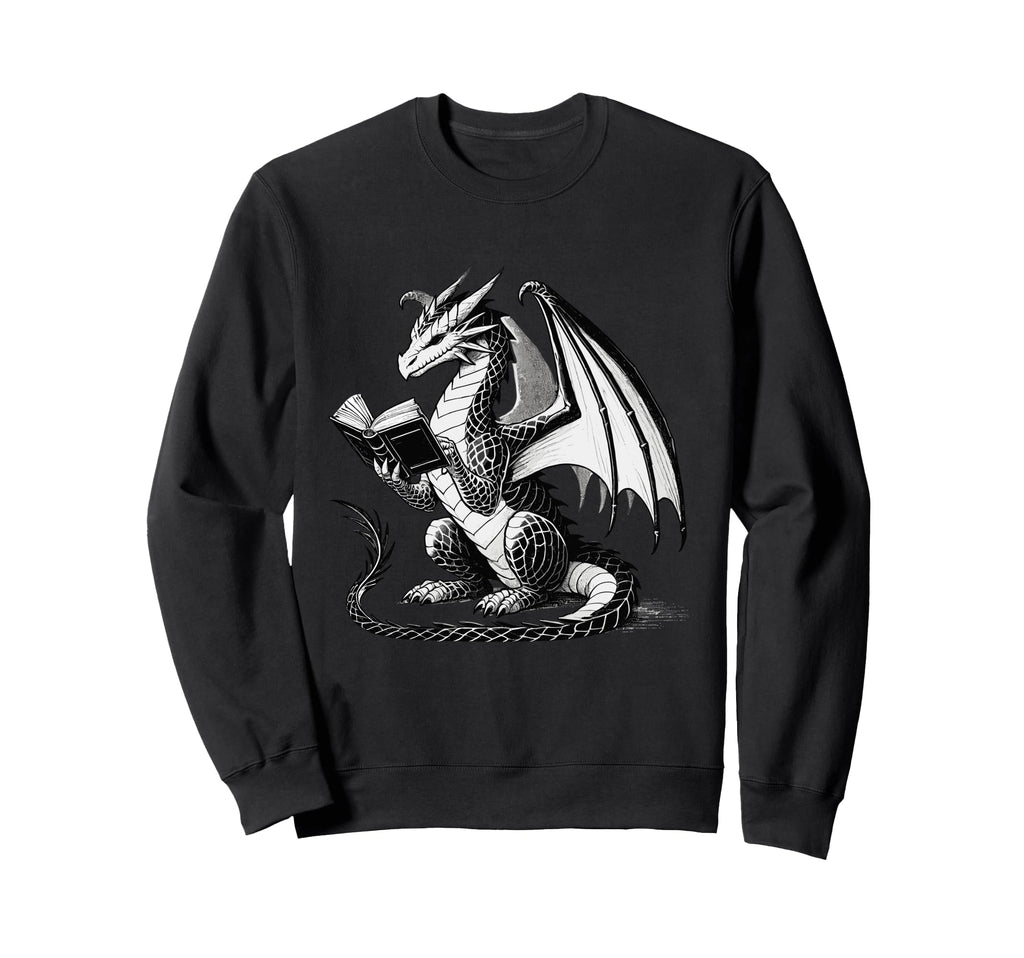 Dragon Reading Book Bookworm Sweatshirt - Casual Everyday Wear Unisex - T-Shirt, Sweatshirt, Hoodie