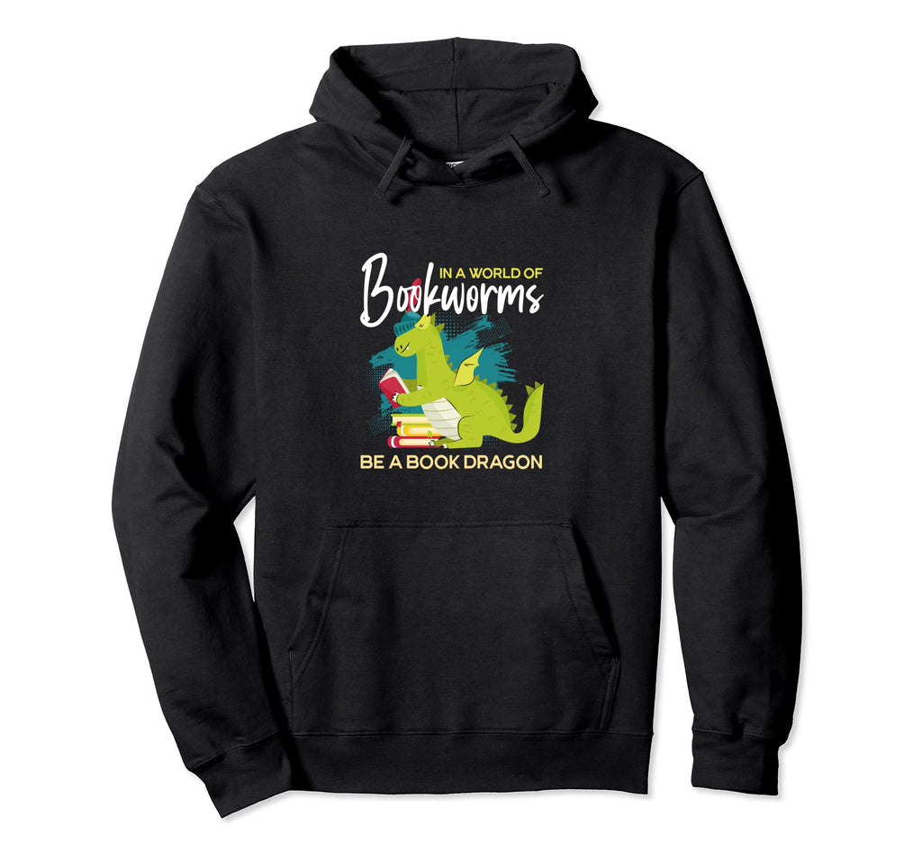 World Bookworms Be Book Dragon Hoodie - Minimalist Print Unisex - T-Shirt, Sweatshirt, Hoodie