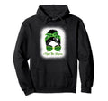 Fight Stigma Messy Bun Green Ribbon Hoodie - Minimalist Print for Adults - T-Shirt, Sweatshirt, Hoodie