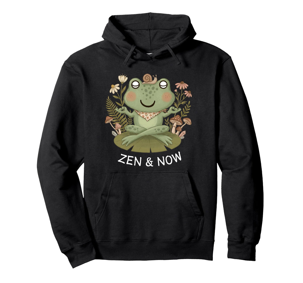 Zen And Now Frog Funny Meditation Hoodie - Aesthetic Graphic Men Women - T-Shirt, Sweatshirt, Hoodie