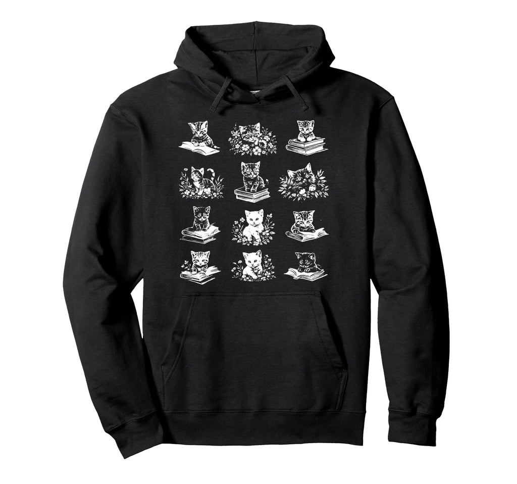 Cats Reading Books Floral Cat Lover Hoodie - Fun Novelty Design Unisex - T-Shirt, Sweatshirt, Hoodie