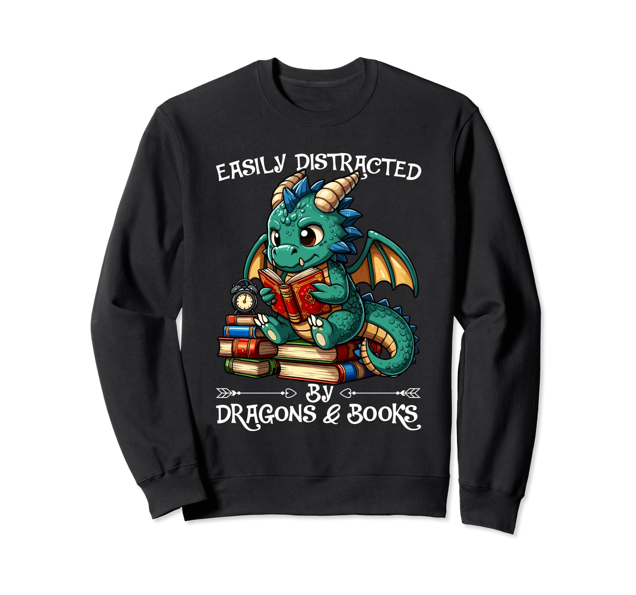 Easily Distracted Dragon And Books Nerds Sweatshirt - Graphic Print Unisex - T-Shirt, Sweatshirt, Hoodie