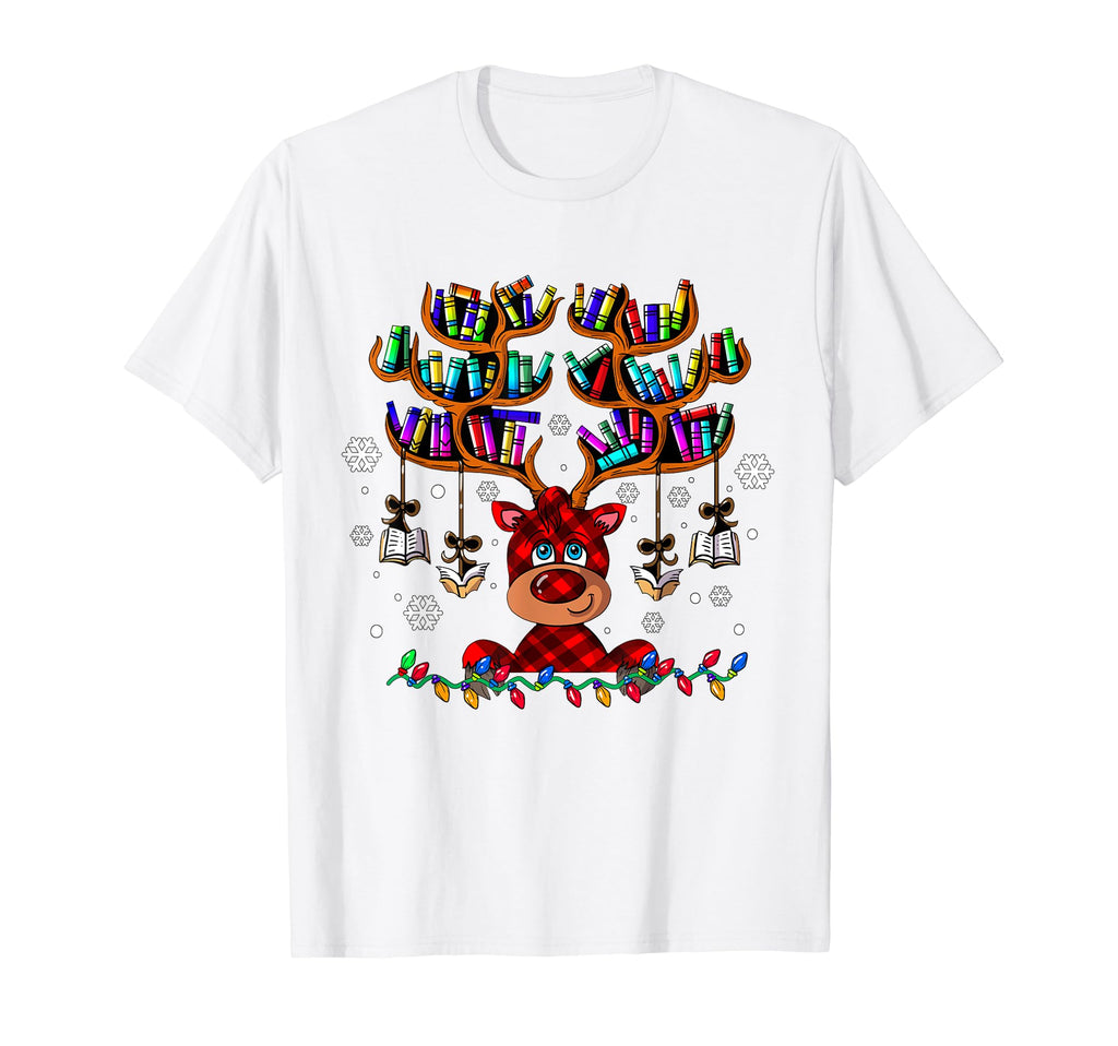 Bookshelf Book Collection Reindeer T-Shirt - Trendy Graphic for Adults - T-Shirt, Sweatshirt, Hoodie