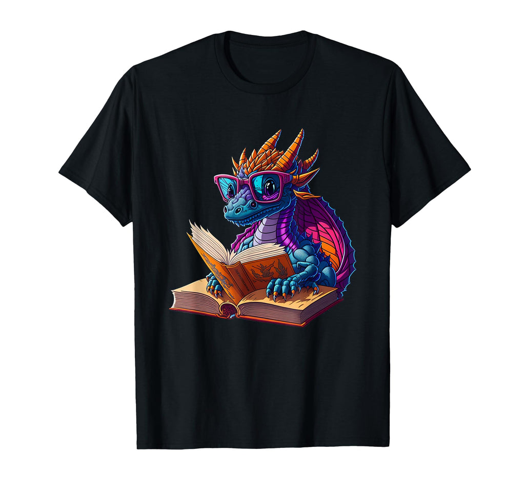 Dragon Wearing Glasses Reading T-Shirt - Casual Everyday Wear Men Women - T-Shirt, Sweatshirt, Hoodie