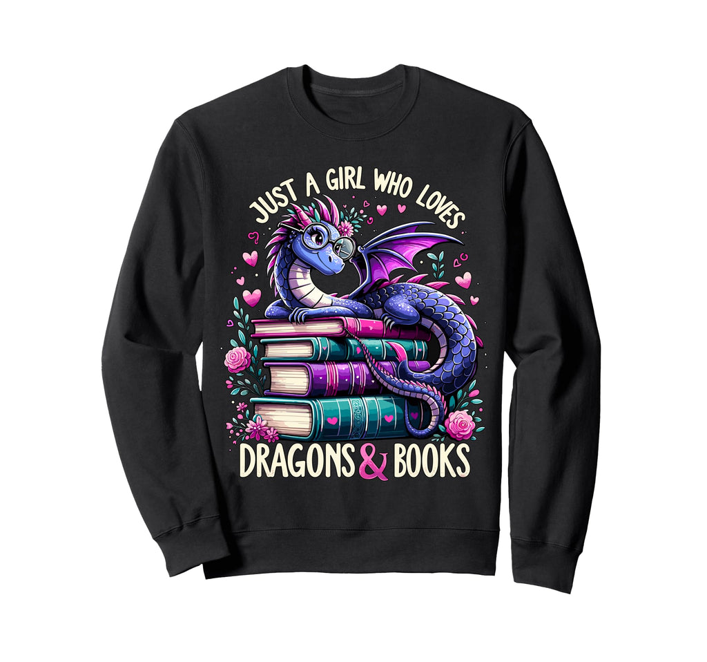 Just Who Loves Dragons And Books Sweatshirt - Minimalist Print Unisex - T-Shirt, Sweatshirt, Hoodie