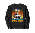 Easily Distracted Cats And Books Sweatshirt - Trendy Graphic Men Women - T-Shirt, Sweatshirt, Hoodie