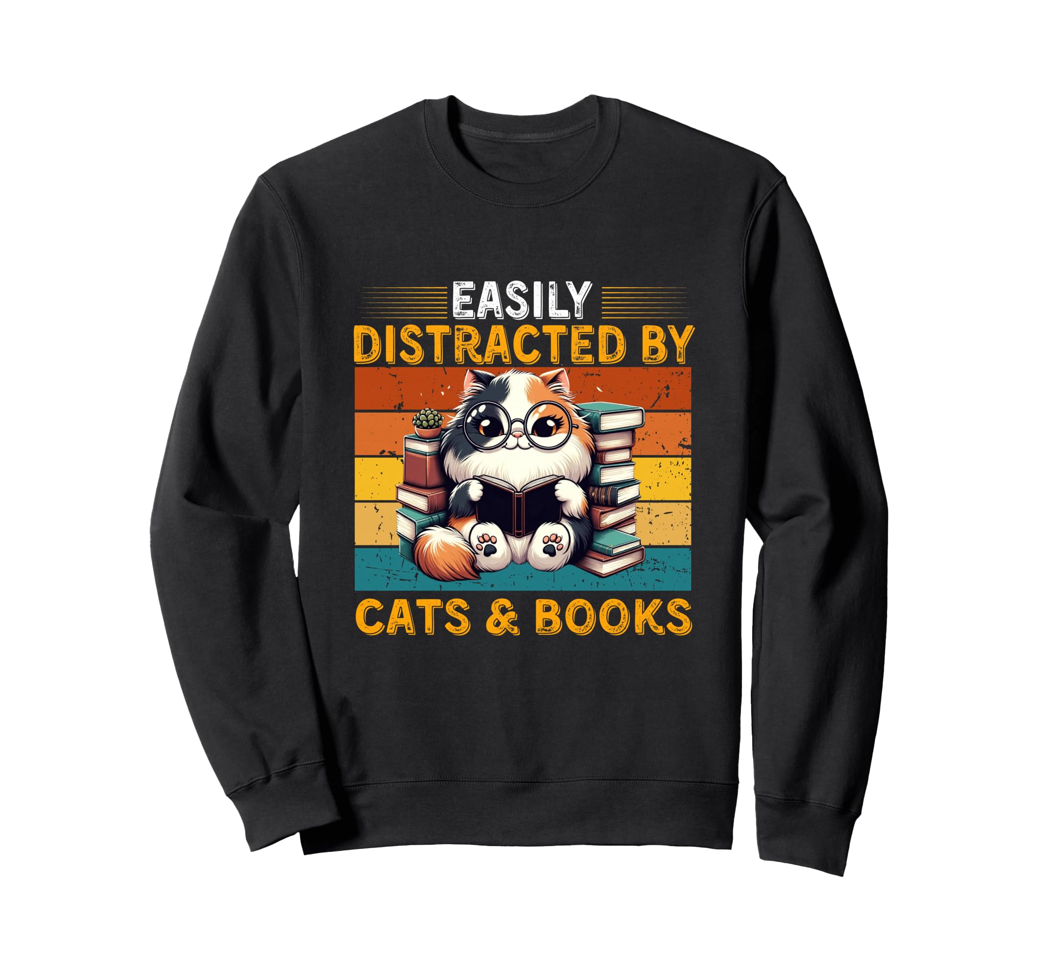 Easily Distracted Cats And Books Sweatshirt - Trendy Graphic Men Women - T-Shirt, Sweatshirt, Hoodie