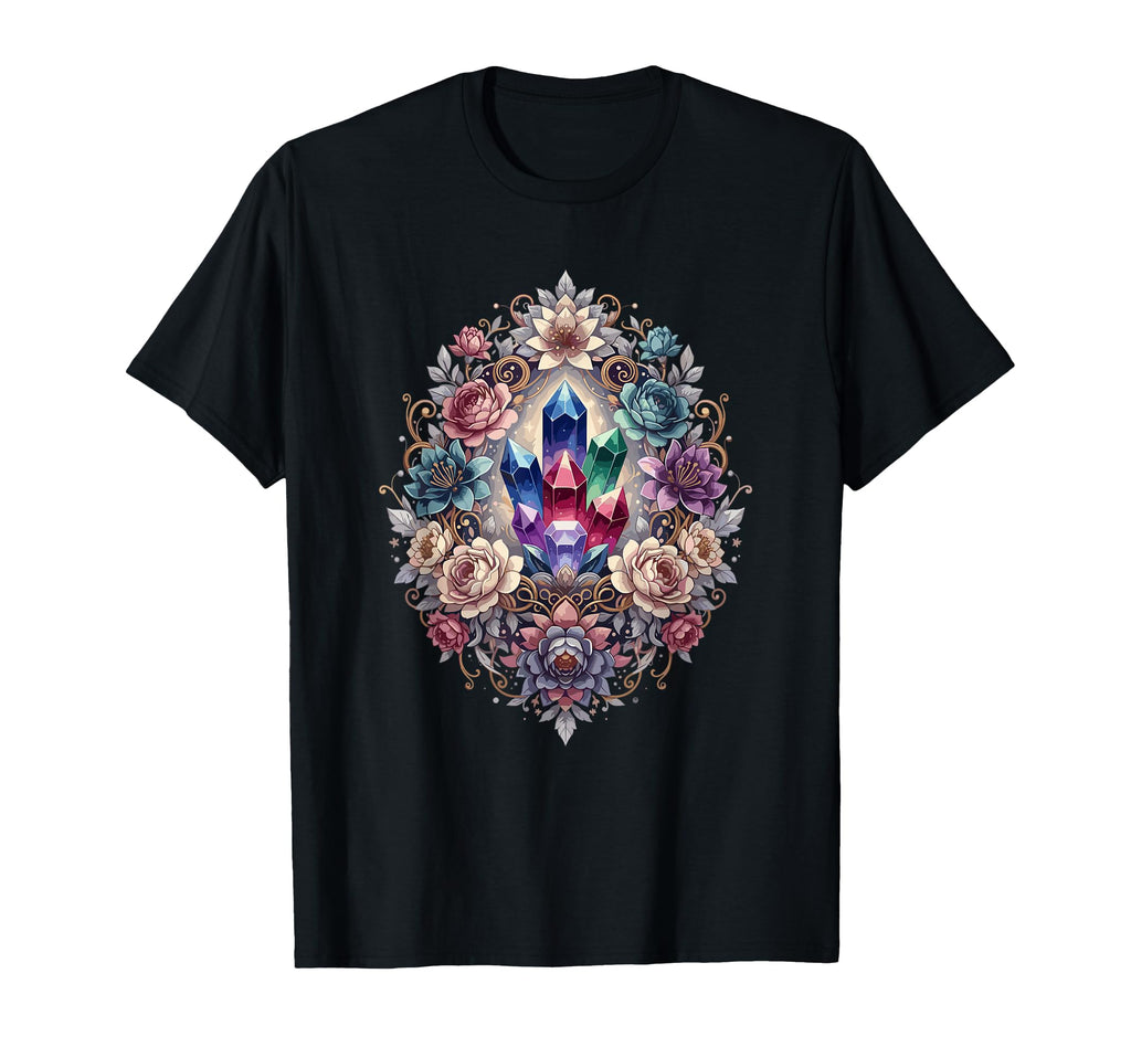 Colorful Crystal Cluster Surrounded T-Shirt - Minimalist Print Men Women - T-Shirt, Sweatshirt, Hoodie