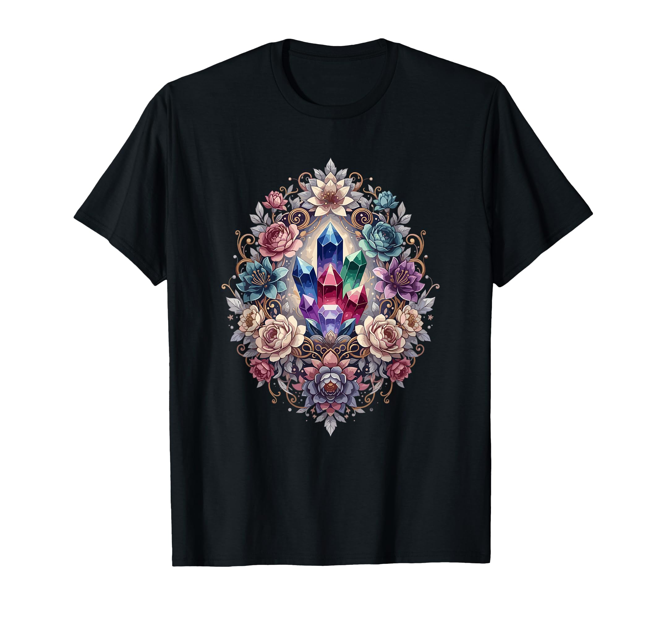 Colorful Crystal Cluster Surrounded T-Shirt - Minimalist Print Men Women - T-Shirt, Sweatshirt, Hoodie