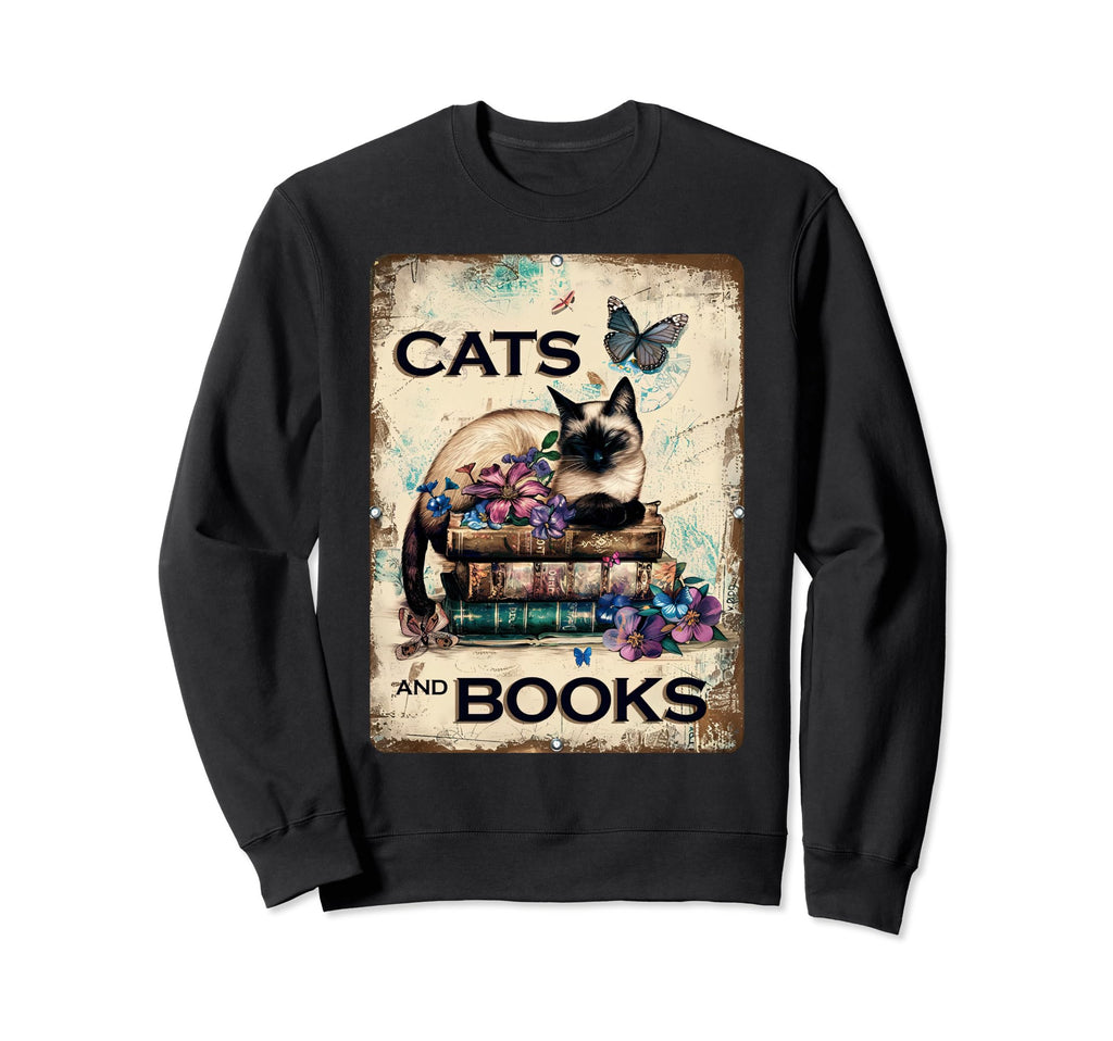 Cats And Books Bookish Reading Teacher Sweatshirt - Unique Graphic Unisex - T-Shirt, Sweatshirt, Hoodie