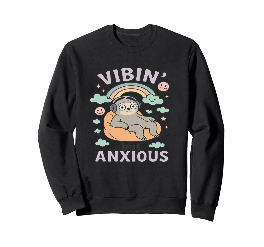 Vibin But Anxious Funny Sloth Sweatshirt - Casual Everyday Wear Unisex - T-Shirt, Sweatshirt, Hoodie