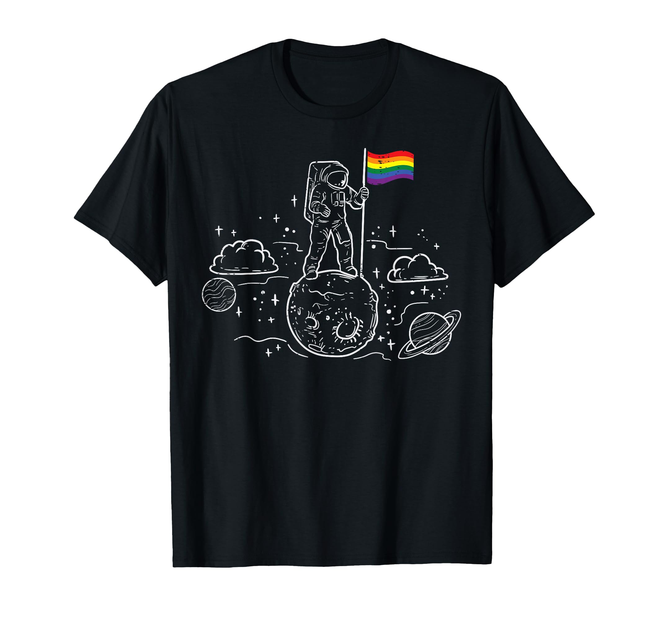 Astronaut Moon Rainbow Flag Space T-Shirt - Casual Everyday Wear Men Women - T-Shirt, Sweatshirt, Hoodie