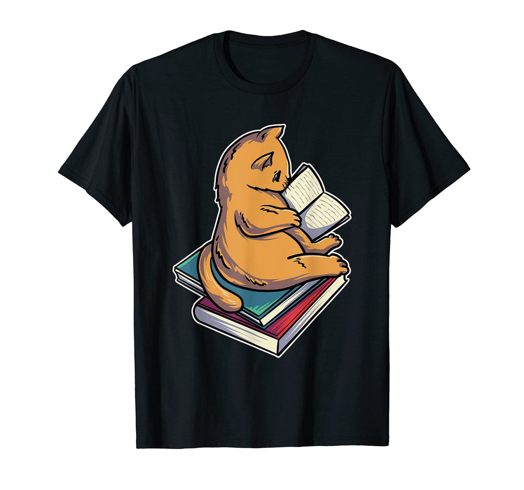 Cat Reading And Coffee Books Literature T-Shirt - Unique Graphic Unisex - T-Shirt, Sweatshirt, Hoodie