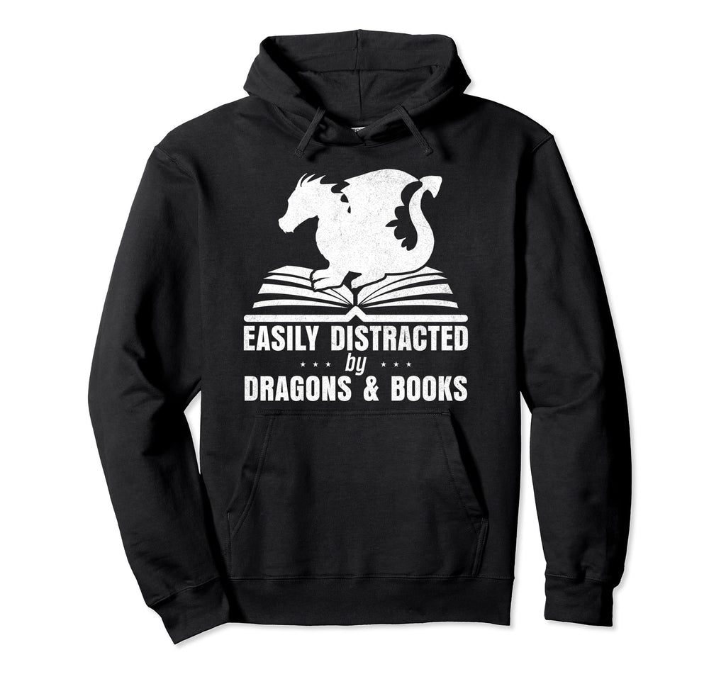 Easily Distracted Dragons And Books Lover Hoodie - Graphic Print for Adults - T-Shirt, Sweatshirt, Hoodie