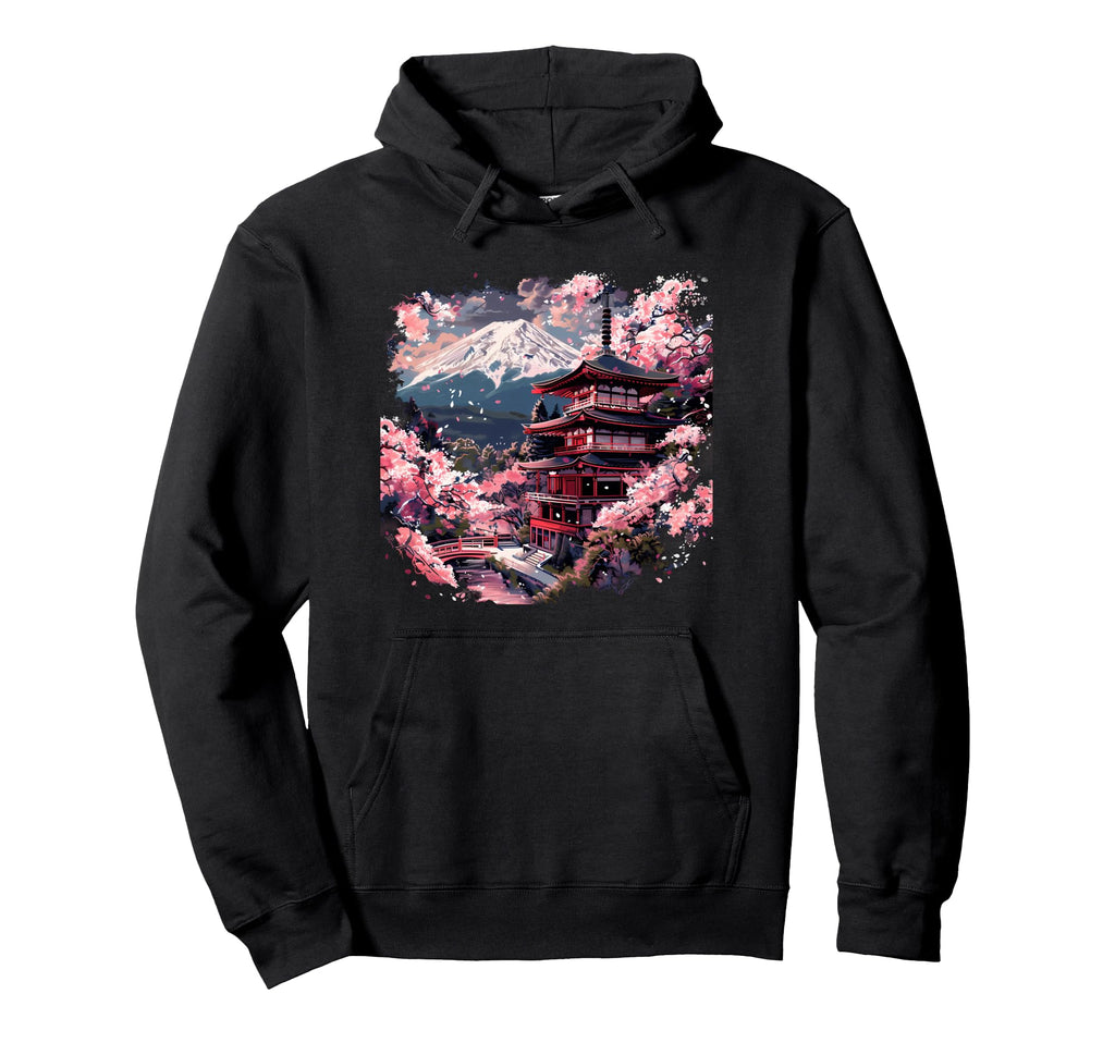 Pagoda Japanese Pagoda Tower Sakura Cherry Hoodie - Trendy Graphic Unisex - T-Shirt, Sweatshirt, Hoodie