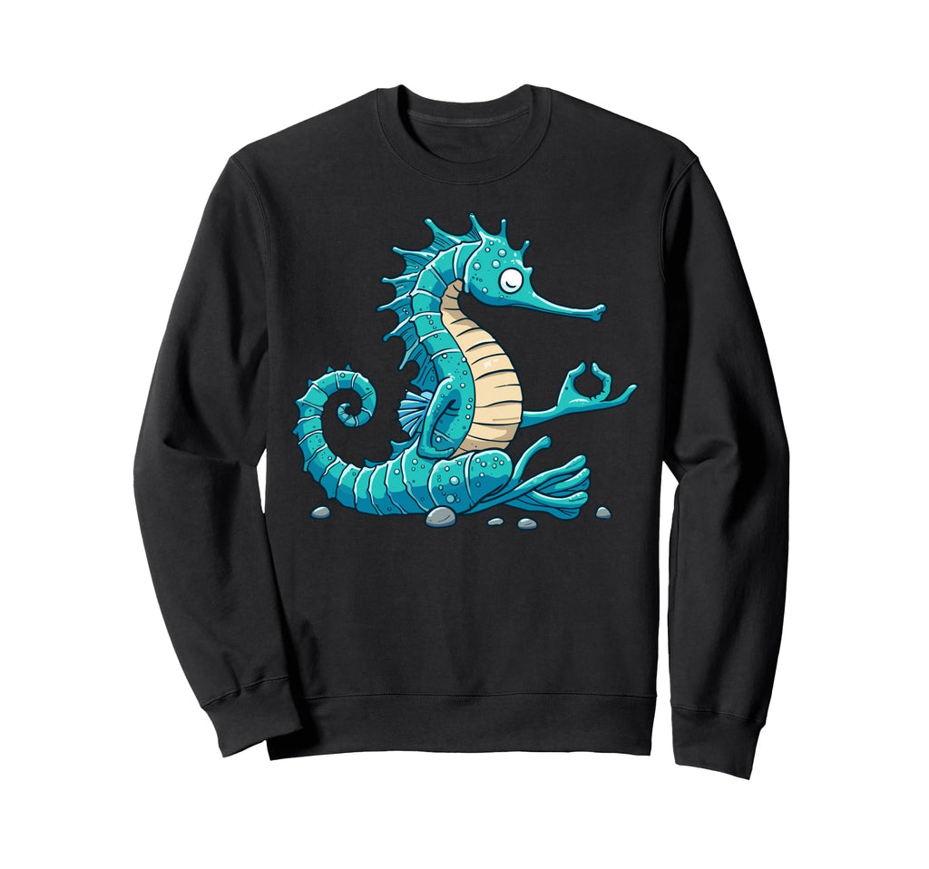 Meditation Seahorse Yoga Pose Sweatshirt - Fun Novelty Design for Adults - T-Shirt, Sweatshirt, Hoodie