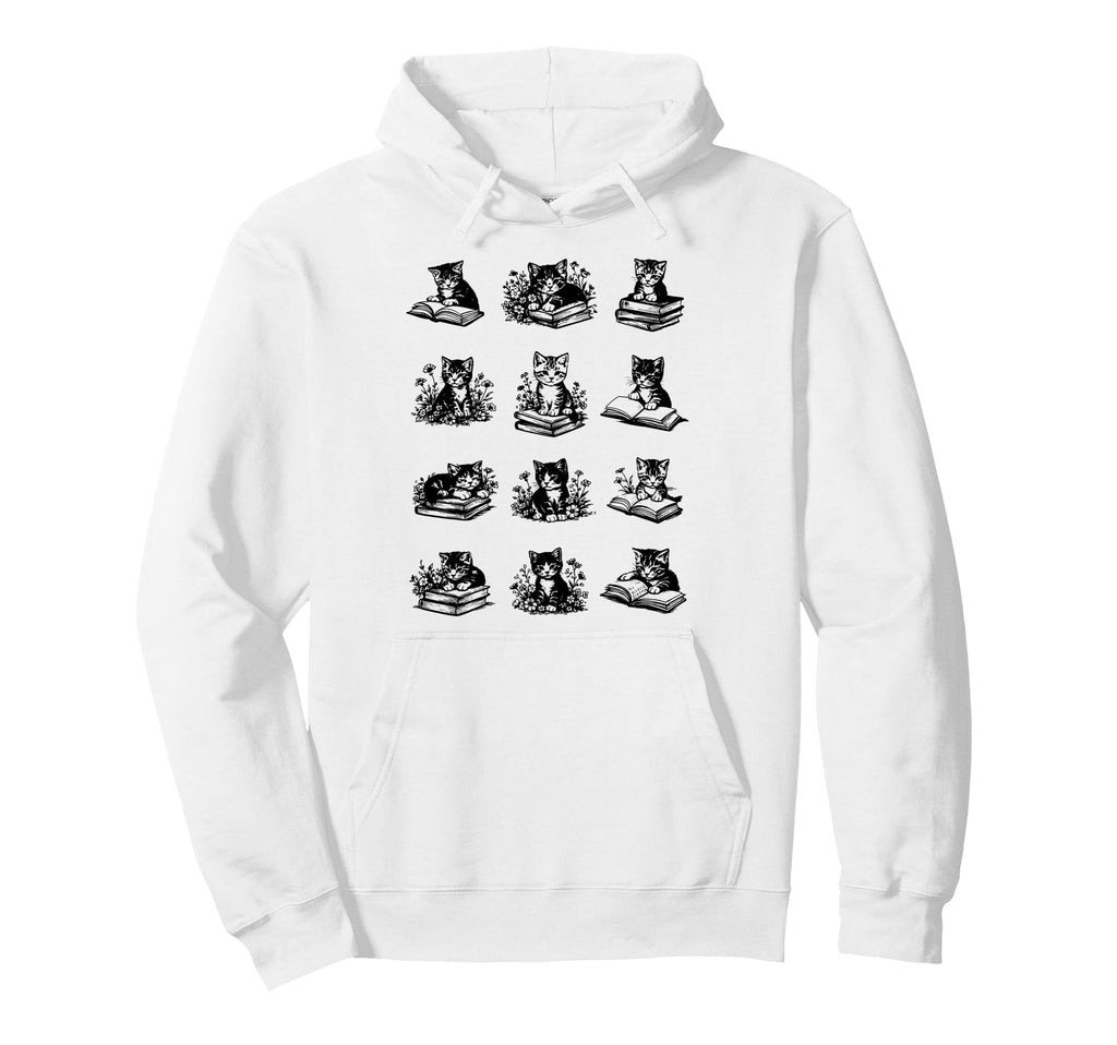 Cat Reading Books Wildflowers Book Hoodie - Aesthetic Graphic for Adults - T-Shirt, Sweatshirt, Hoodie