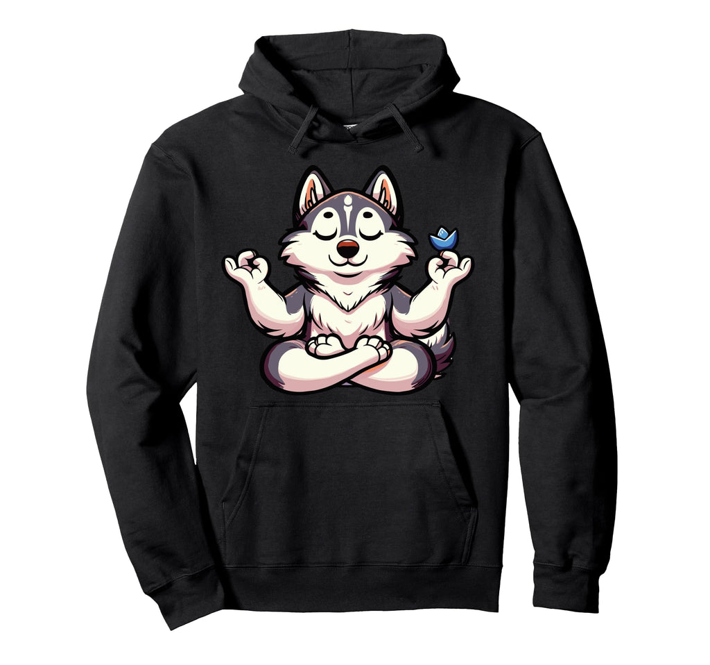 Meditation Huskey Yoga Pose Relaxing Animal Hoodie - Unique Graphic Unisex - T-Shirt, Sweatshirt, Hoodie
