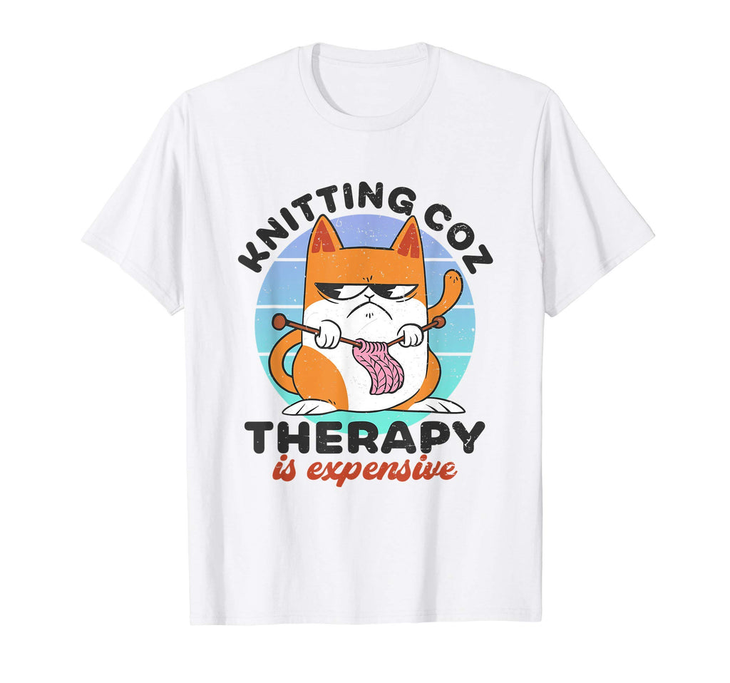 Funny Cat Knitting Coz Therapy Is T-Shirt - Fun Novelty Design for Adults - T-Shirt, Sweatshirt, Hoodie