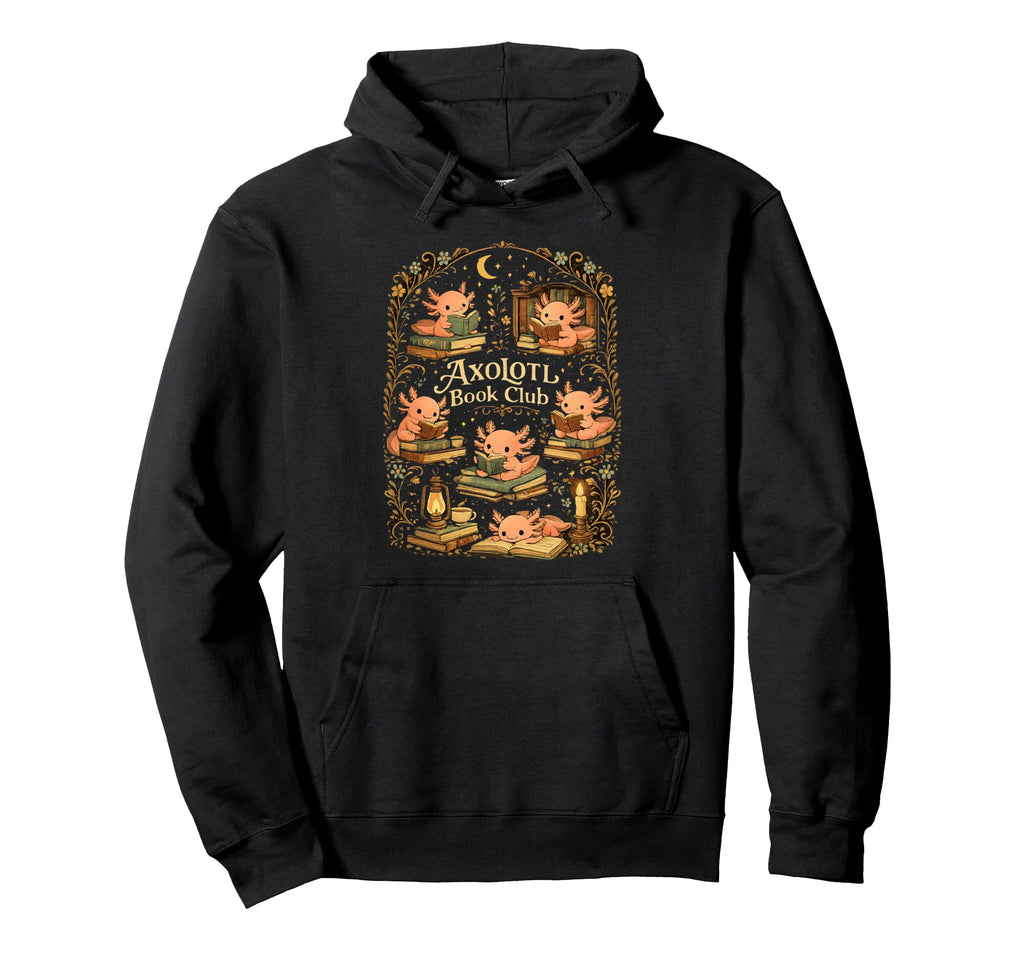 Axolotl Book Club Cozy Reader Art Amphibia Hoodie - Trendy Graphic Unisex - T-Shirt, Sweatshirt, Hoodie