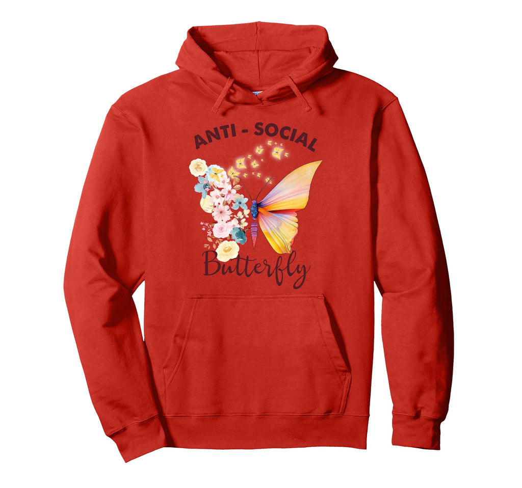 Antisocial Butterfly Introvert Funny Hoodie - Minimalist Print for Adults - T-Shirt, Sweatshirt, Hoodie