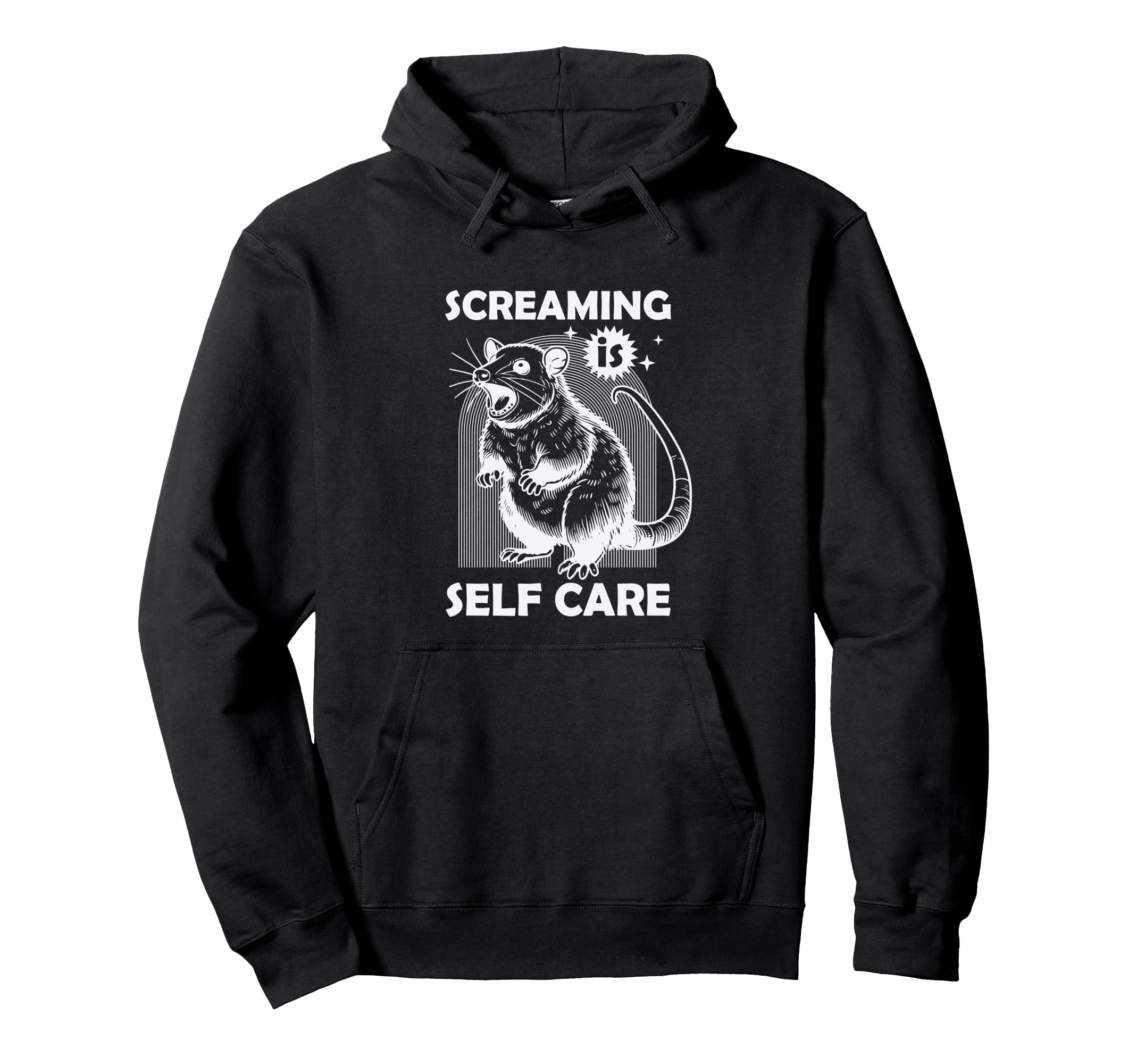 Funny Possum Meme Screaming Self Care Hoodie - Novelty Apparel for Adults - T-Shirt, Sweatshirt, Hoodie