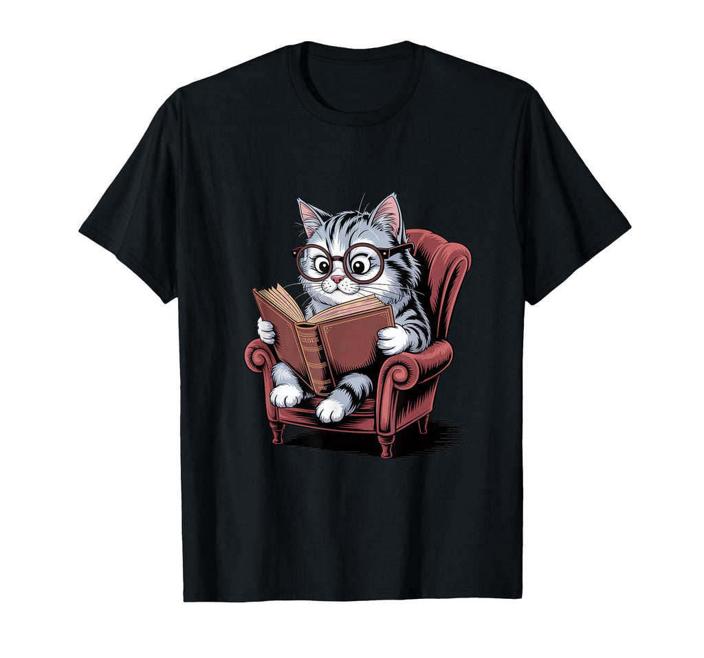 Cat Reading Book Nerd Kitty Bookworm T-Shirt - Novelty Apparel for Adults - T-Shirt, Sweatshirt, Hoodie