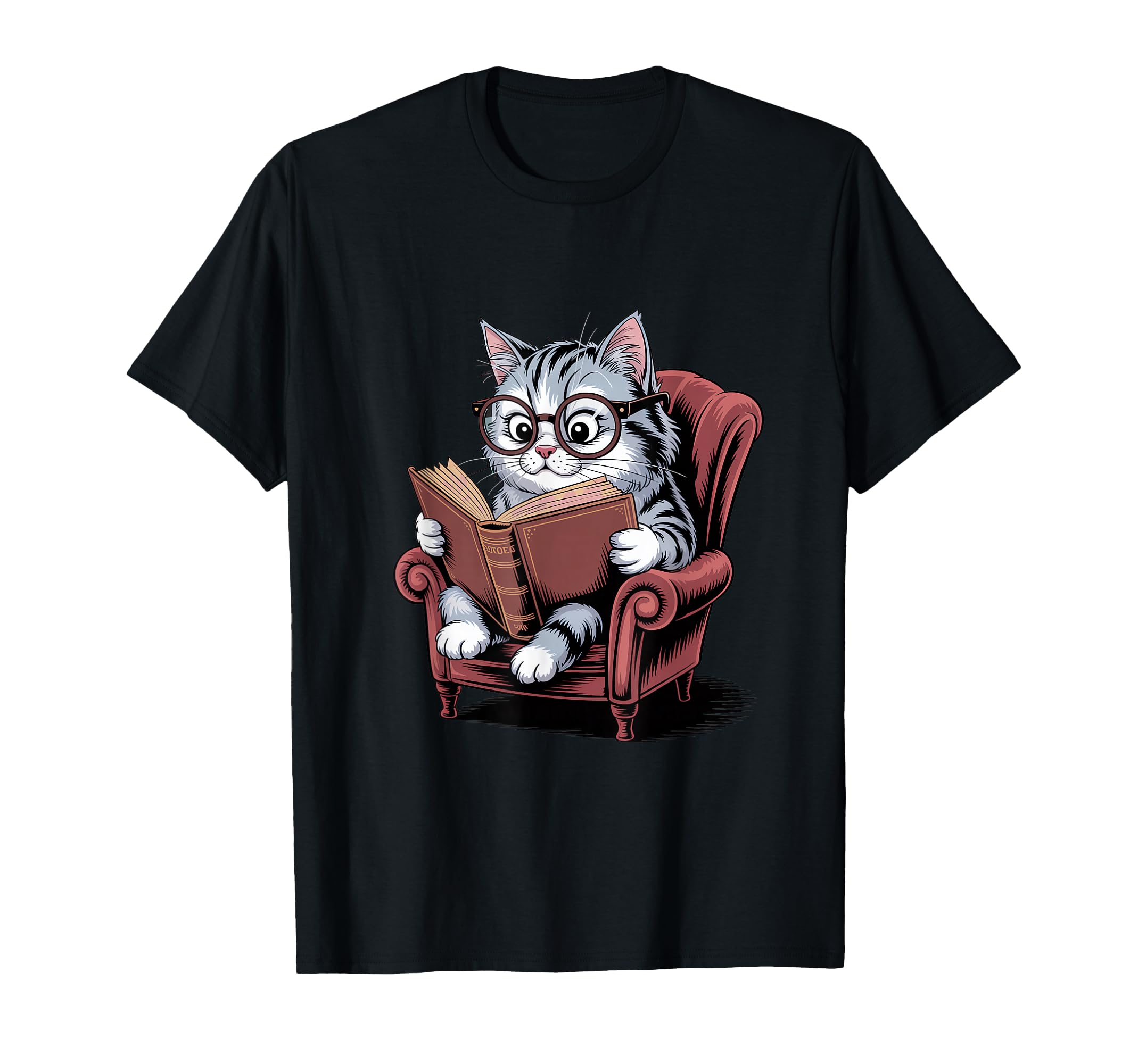 Cat Reading Book Nerd Kitty Bookworm T-Shirt - Novelty Apparel for Adults - T-Shirt, Sweatshirt, Hoodie